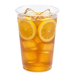 Close-up of Lemon Iced Tea with Ice Cubes on White
