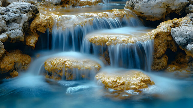 Tranquil waterfall over rocks