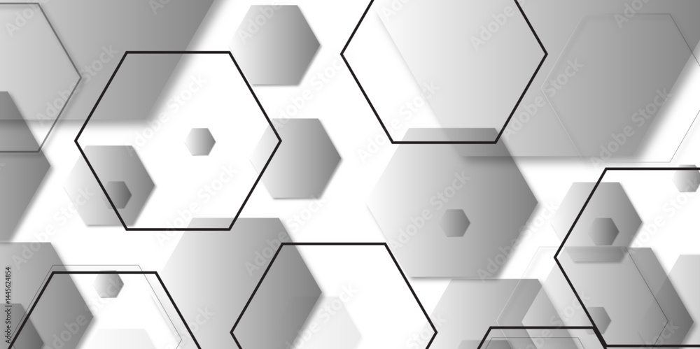 Poster luxury hexagonal abstract black metal background with golden light lines. dark 3d geometric texture 