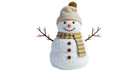 Isolated Cheerful Snowman with Striped Scarf