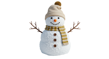 Isolated Cheerful Snowman with Striped Scarf