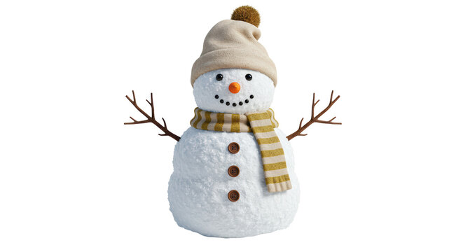 Isolated Cheerful Snowman with Striped Scarf