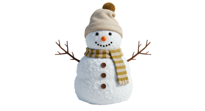 Isolated Cheerful Snowman with Striped Scarf