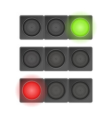 Vector illustration of traffic lights with red, yellow, and green signals. Ideal for road safety, transport design, UI indicators, and driving-related concepts in flat or realistic style.