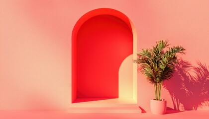 Archway, tropical plant, soft light