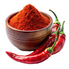 Vibrant Red Chili Powder and Fresh Chili Peppers isolated on transparent background