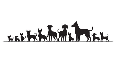  Silhouette of Dogs in Various Sizes, Black Dog Group Icons for Pet Design