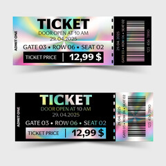 Holographic-style tickets to a movie, theater, concert, play, event. Illustration