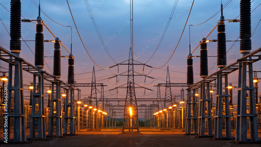 Poster a dynamic energy grid showcasing large-scale renewable technology integration.