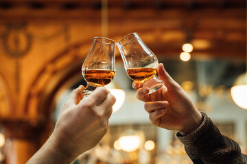 Elegant Whiskey Toast in Premium Tasting Glasses at Upscale Venue