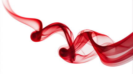 Abstract red smoke gracefully flowing isolated on white transparent background