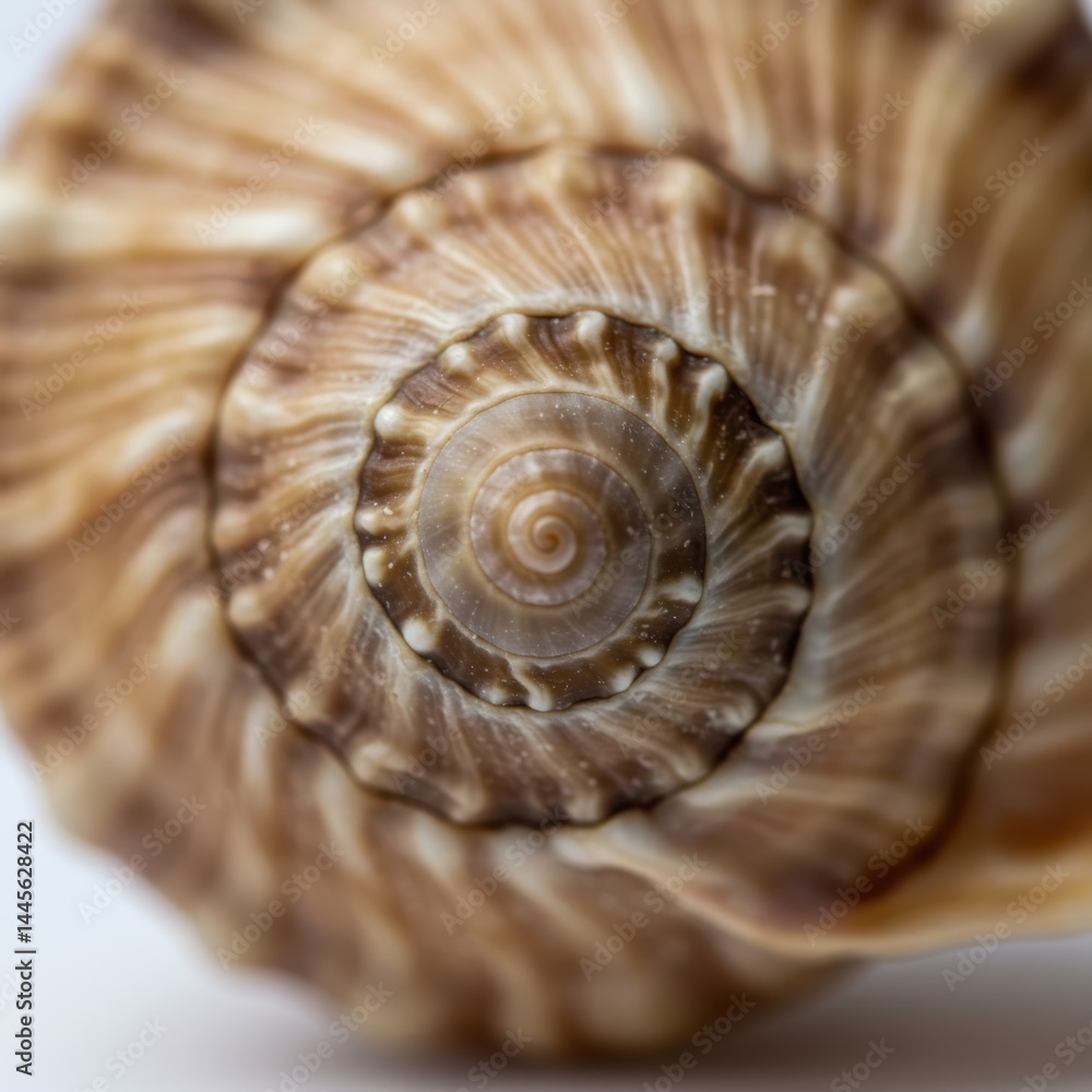 Aufkleber close up of a spiral seashell with brown and beige markings creating a circular pattern design