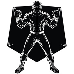 Powerful Boxer Illustration Black and White Fighting Art
