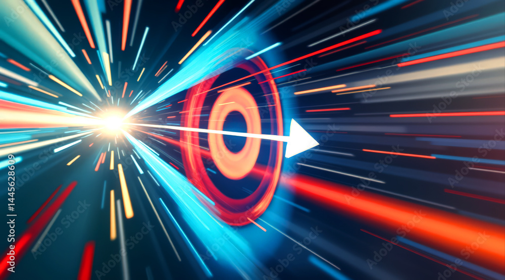Poster a vibrant, abstract representation of speed and motion, featuring dynamic lines and a bright focal p