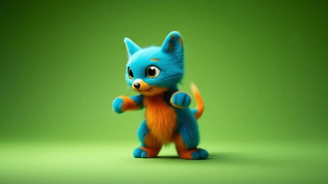 Exercise cartoon of a blue and orange furry creature standing on a green background. Perfect for fitnessrelated designs and childrens educational materials.