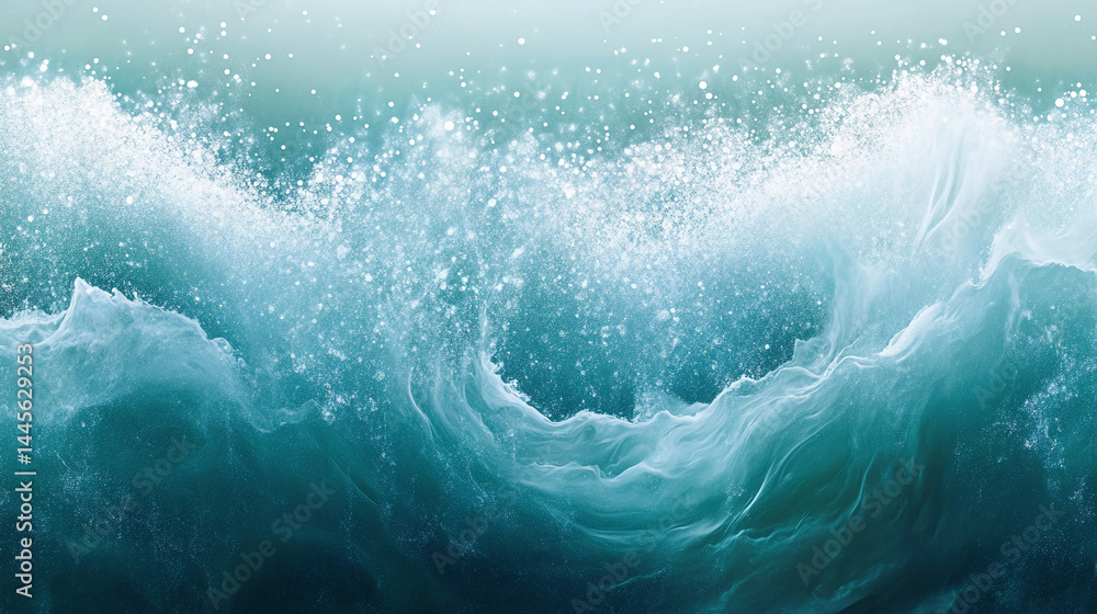 Poster abstract teal and white wave texture, resembling ocean water or swirling paint, creates a dynamic an