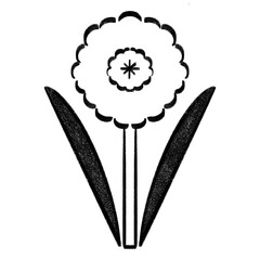 Spring Flower Outline Cute Retro Doodle Black and White Illustration.