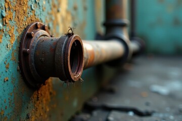 Rustic Metal Pipe Against Weathered Surface A Study in Texture and Decay