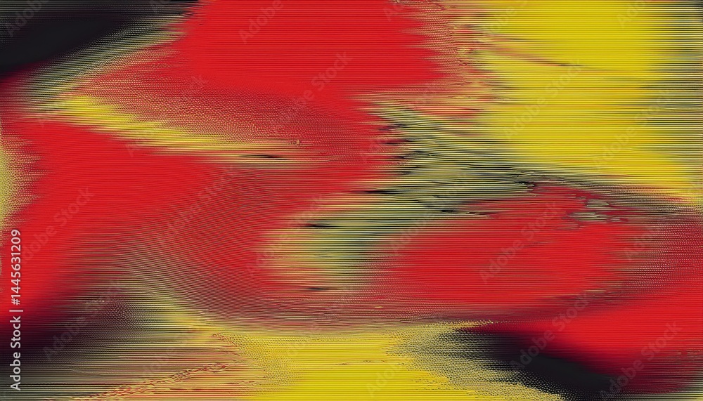 Poster vibrant glitch style abstract texture with red yellow and black waves for digital art, web design ba