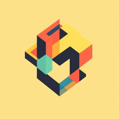 Obraz premium Isometric geometric abstract cubes in bright colors, forming a complex 3D shape on a yellow background.