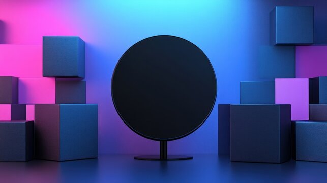Fototapeta Modern black circle object on colorful cubes