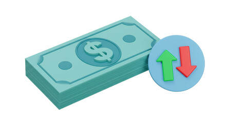 Isolated Stack of Money with Up and Down Arrows