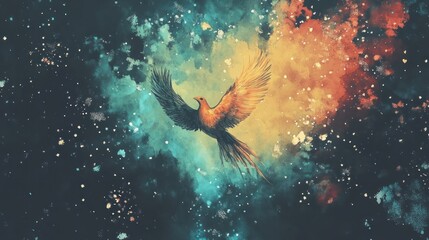 Phoenix Bird Soars in Cosmic Nebula