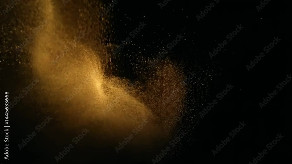 Poster Abstract dynamic cloud of dust particles dispersing against black background in explosion