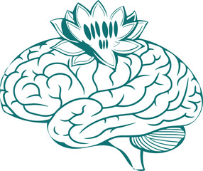 Creative Illustration of a Brain with a Blooming Lotus Flower on Top
