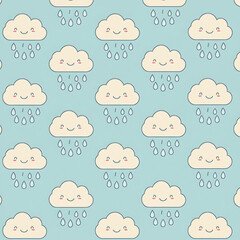 Cute Cartoon Cloud Rain Pattern Seamless Pastel Background for Kids