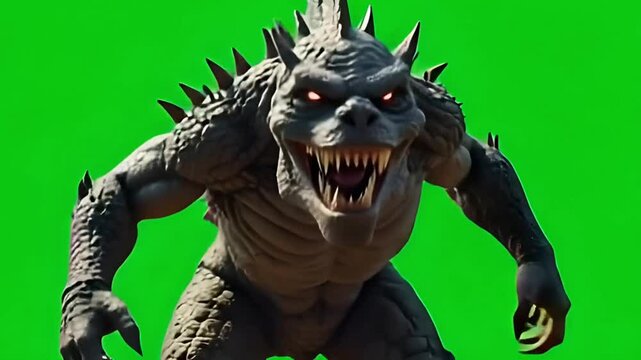 Monster Attacking on Green Screen, generative AI