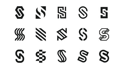 Collection of modern minimalist initial letter S logos on solid white background 

