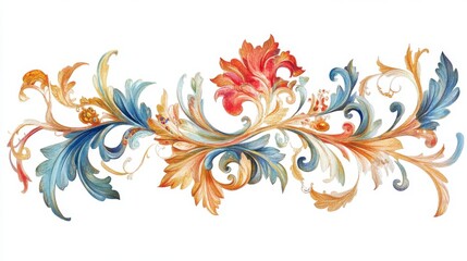Elegant watercolor scroll design with flourishes and leaves for decorative backgrounds and art projects