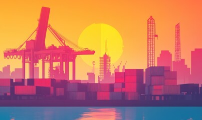 Obraz premium Shipping Containers and Cranes. AI generated illustration.