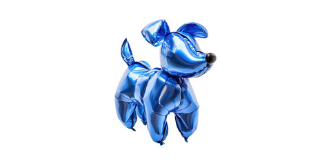 Blue Metallic Balloon Dog Sculpture. Modern Art And Creative Design Concept Isolated On Transparent Background
