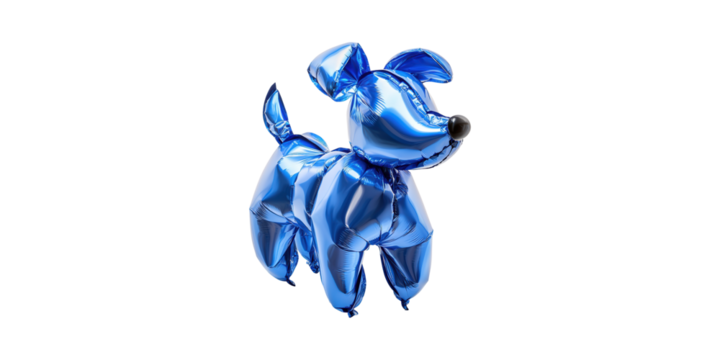 Blue Metallic Balloon Dog Sculpture. Modern Art And Creative Design Concept Isolated On Transparent Background - Powered by Adobe