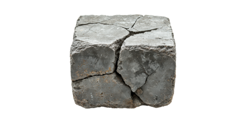 Cracked Concrete Block. Symbol Of Structural Weakness And Decay Isolated On Transparent Background