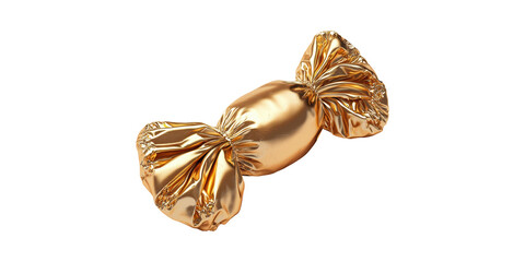 Golden Wrapped Candy. Luxurious Confectionery Symbolizing Wealth And Indulgence Isolated On Transparent Background