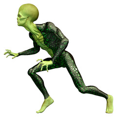 3D Rendering Green Alien on White © photosvac