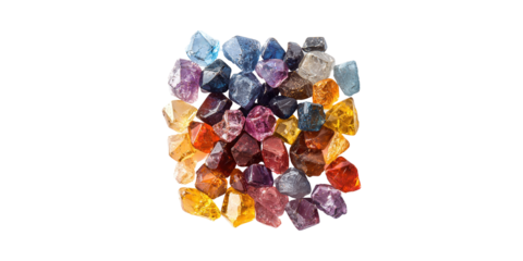Multicolored Raw Gemstones. Natural Crystals For Jewelry And Healing Isolated On Transparent Background