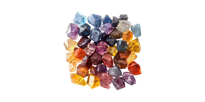 Multicolored Raw Gemstones. Natural Crystals For Jewelry And Healing Isolated On Transparent Background