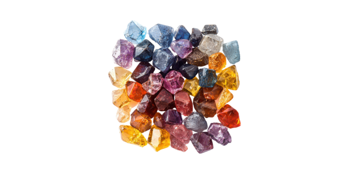 Multicolored Raw Gemstones. Natural Crystals For Jewelry And Healing Isolated On Transparent Background