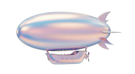 Isolated Iridescent Airship Blimp with Gondola Design