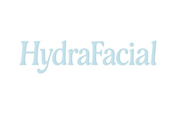 The text HydraFacial in a light blue font. Concept HydraFacial in Light Blue Font