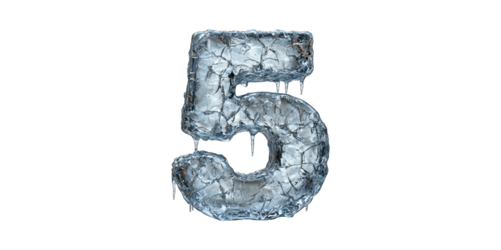 Frozen Number 5 With Icicles. Symbolizes Cold, Winter, And Chill Concepts Isolated On Transparent Background