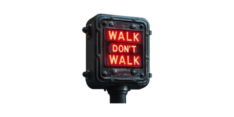 Vintage Pedestrian Signal With Conflicting Instructions. Urban Traffic Control And Safety Concept Isolated On Transparent Background