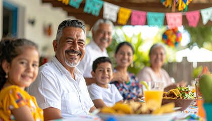 Obraz premium Joyful Gathering: A multigenerational family exudes warmth and happiness, creating a heartwarming celebration filled with vibrant colors. The focus is on authentic moments of connection and affection.