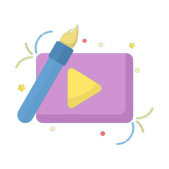 video manipulation and editing concept. application or service of filters, effects, adjustments, videos. illustration of video symbol with brush. illustration of minimalist flat style design.