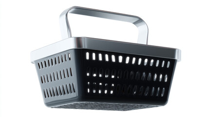 Modern black shopping basket with silver handle isolated on white background perfect for e commerce website design 