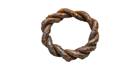 Rusty Twisted Metal Ring. Symbol Of Decay And Industrial Wear Isolated On Transparent Background